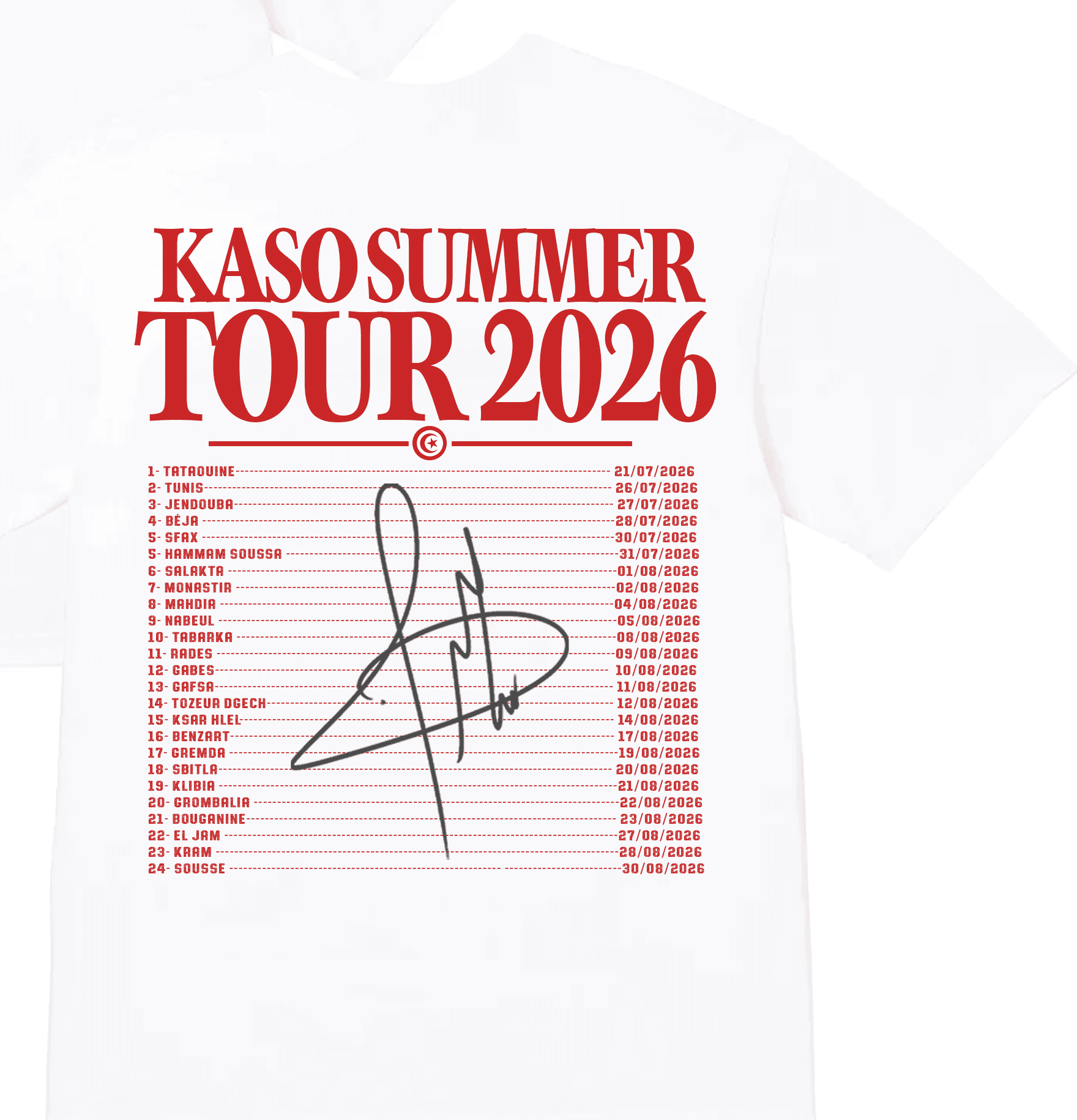 Tee Kaso Summer Tour 2026, dos imprimé